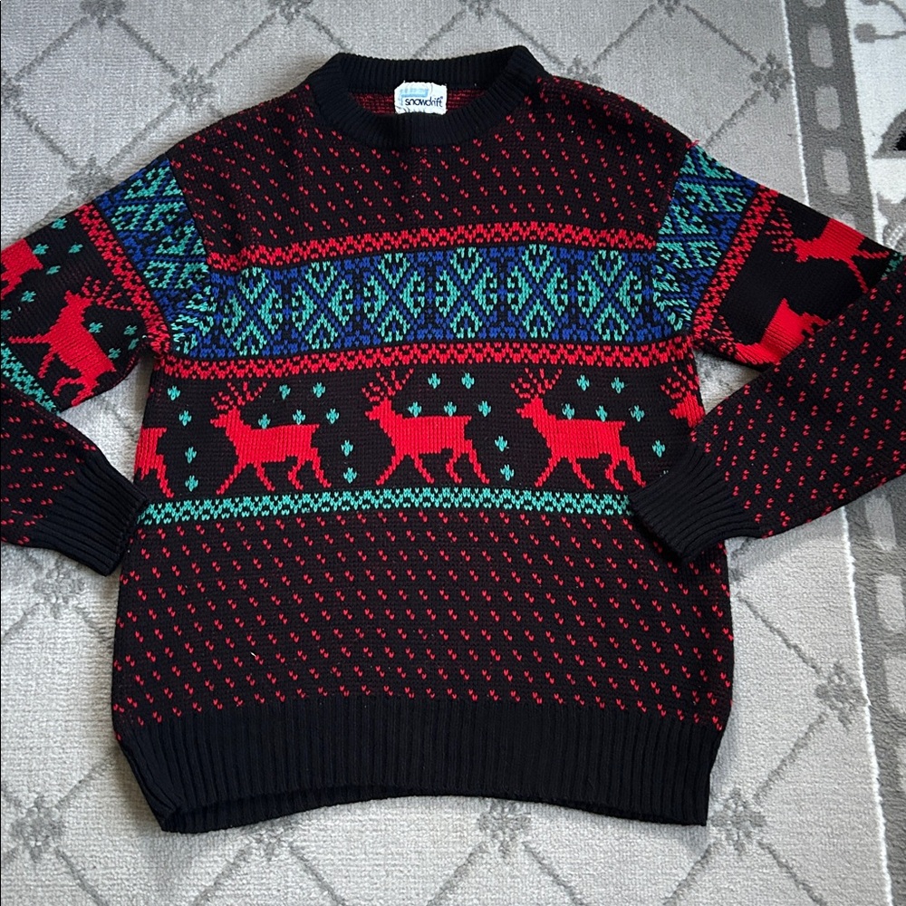 Vintage Snowdrift Fair Isle Reindeer Crewneck Sweater